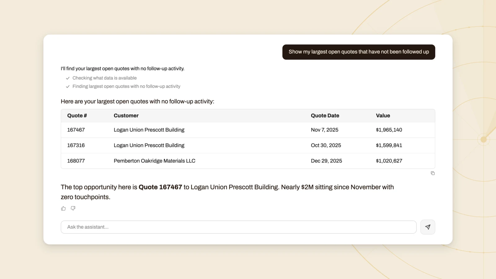 SalesJack Radar showing open quotes and follow-up context